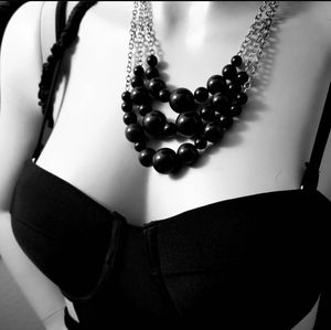 Stately Steel 3-Row Graduating Oval-Link Beaded  Necklace